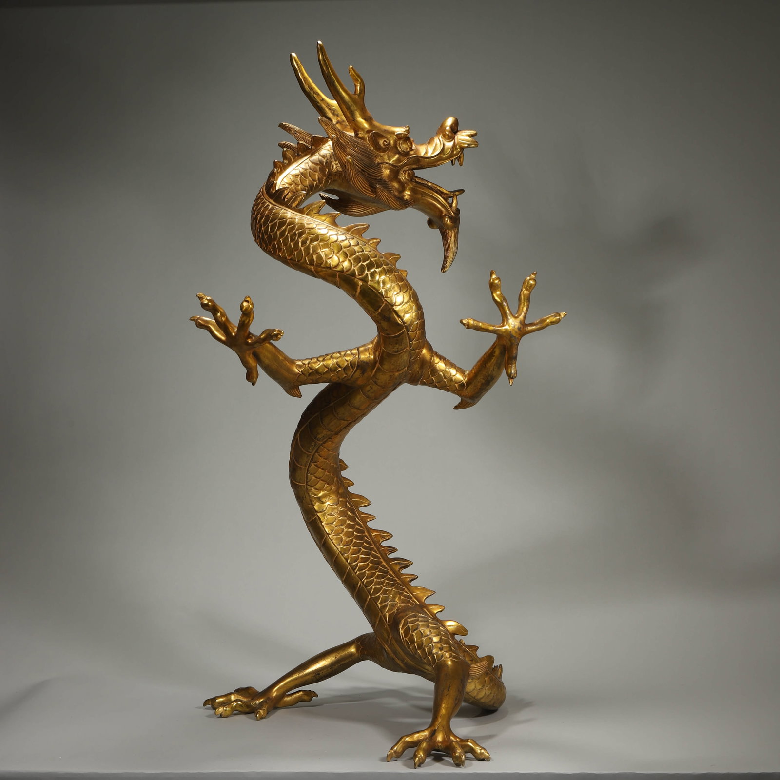 A GILT-BRONZE DRAGON. - 4