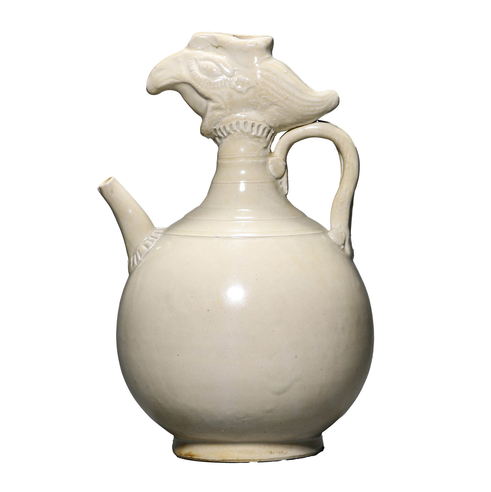 A CHINESE WHITE-GLAZED EWER WITH PHOENIX HEAD SPOUT: Height: 9 1/4 in. (23.5 cm)