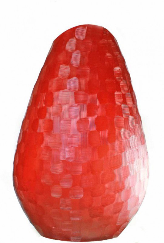 Ruby Battuto Vase with incised ribs in each square: This is a gorgeous ruby batutto vase. Each square has incised ribs that enhance the pattern. DIMENSIONS: Length: 8 inches Height: 12 inches