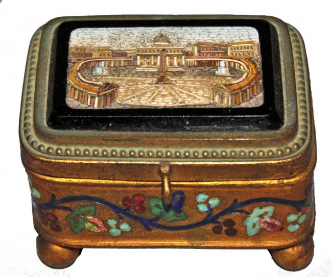 C. Roccheggianni Micromosaic Casket Jewelry Box: This is a C. Roccheggianni Micro Mosaic Casket Jewelry Box circa 1860. It's a rare signed micromosaic piece made the by Vatican Mosaic Workshop artist, Cesare Roccheggiani.Cesare Roccheggiani's works 