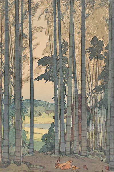 Yoshida "Bamboo Wood" Woodblock Print: Japanese woodblock print titled "Bamboo Wood" by Hiroshi Yoshida (1876-1950). circa 1939. Signed with his seal in the print and in pencil in the lower margin. Oban size 14 7/8 by 9 7/8 inches.