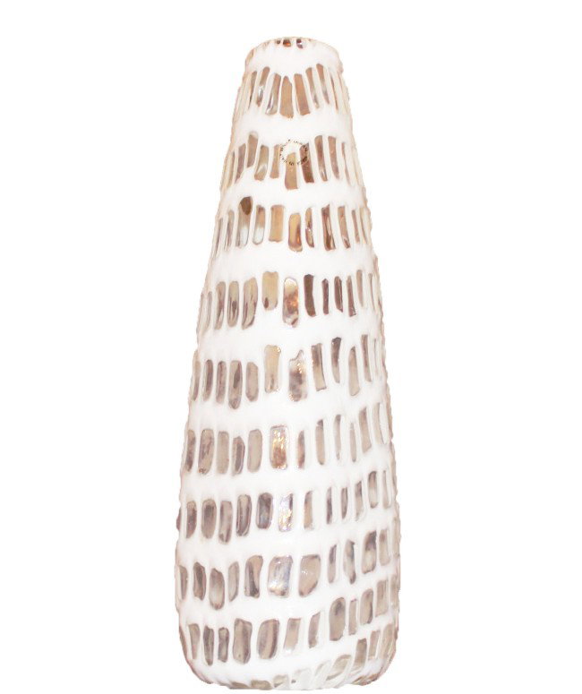 White OCCHI Vase by SCARPA signed VENINI ITALIA: This is a Vintage White Murano Art Glass "OCCHI" Vase Signed "VENINI '87", designed by TOBIA SCARPA. It is very beautiful and impressive. DEMINSIONS: Height: 13" Width: 3 3/4" Weight: 1.14 lb