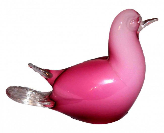 Large Pink Opalescent Dove: Sweet large pink opalescent Murano dove. Attributed to Archimede Seguso. DIMENSIONS: Length: 7 inches Width: 2.25 inches Height: 5 inches Weight: 1 lb. 12 oz