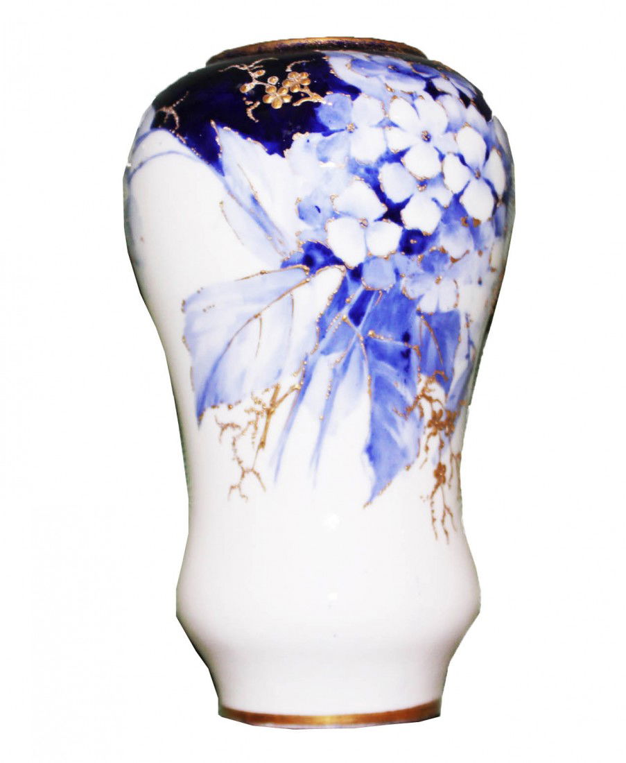 Art Nouveau Vase by Amphora: Beautiful Art Nouveau Vase Made by Amphora with blue flowers and jeweled gold