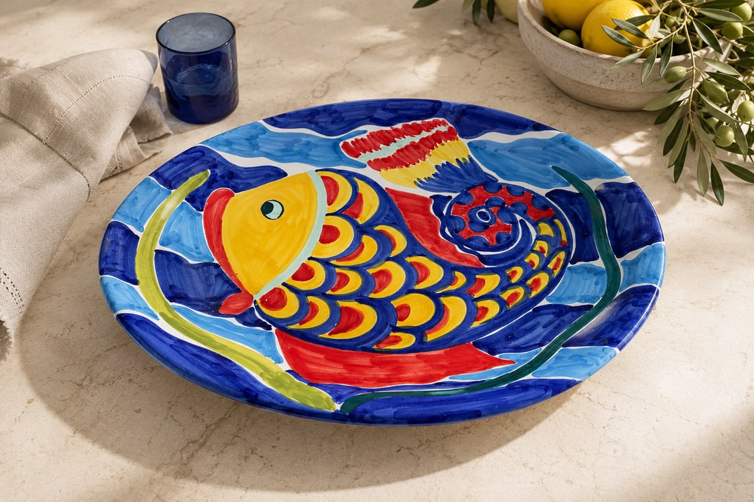 Hand-Painted Italian Ceramic Fish Platter, Bellini Fine (1 of 4)