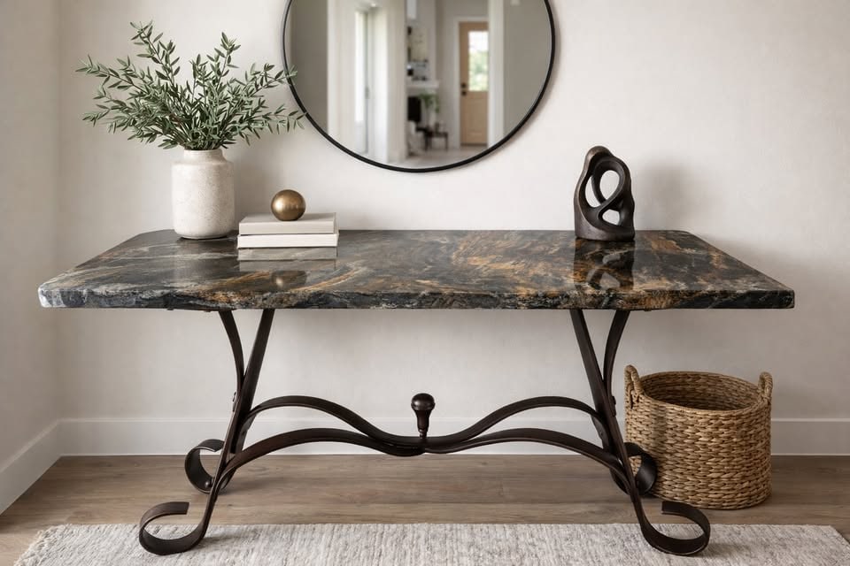 Contemporary Granite Top and Wrought Iron Console Table (1 of 3)
