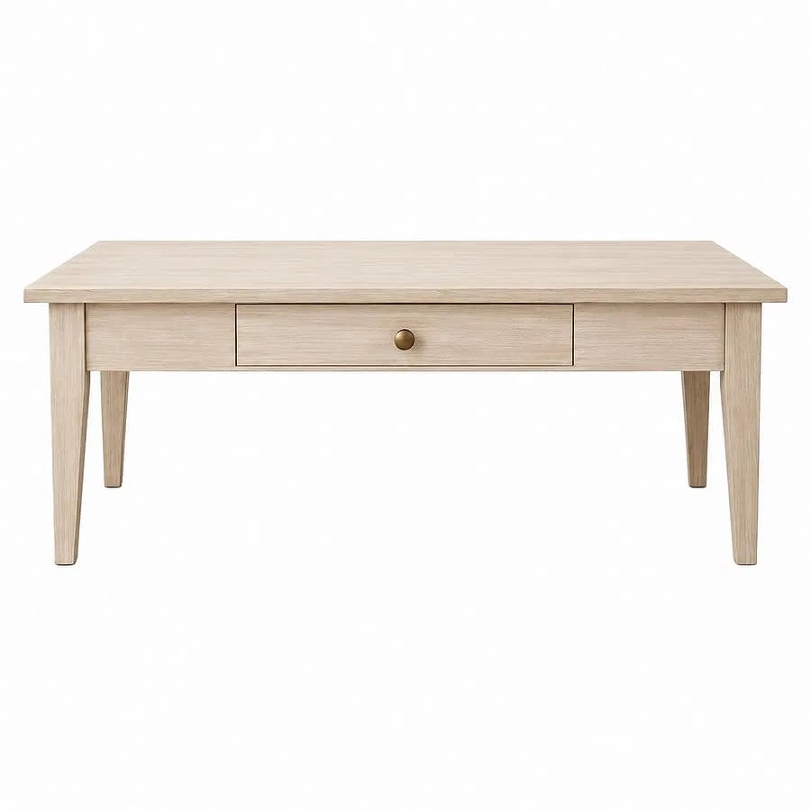 Modern Light Oak Finish Coffee Table with Drawer - 2