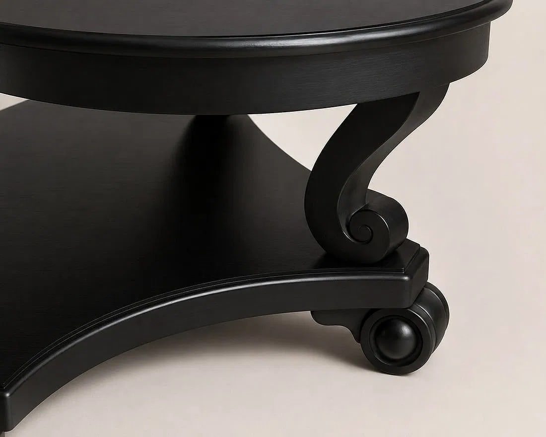 Contemporary Black Wood Round Coffee Table - 3
