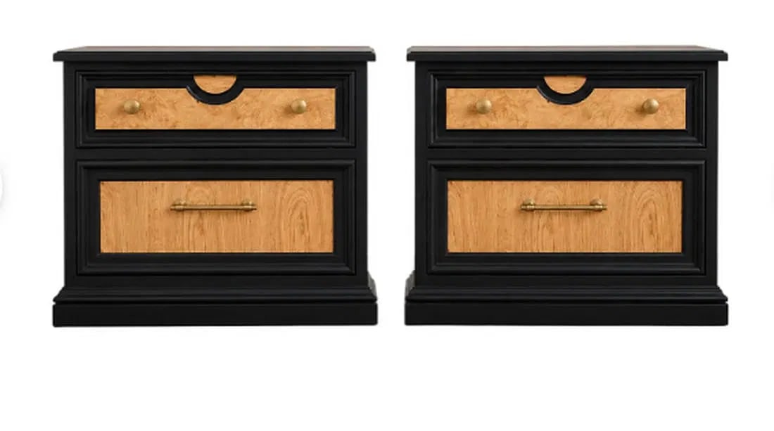 Pair of Thomasville Black and Burlwood Nightstands - 2