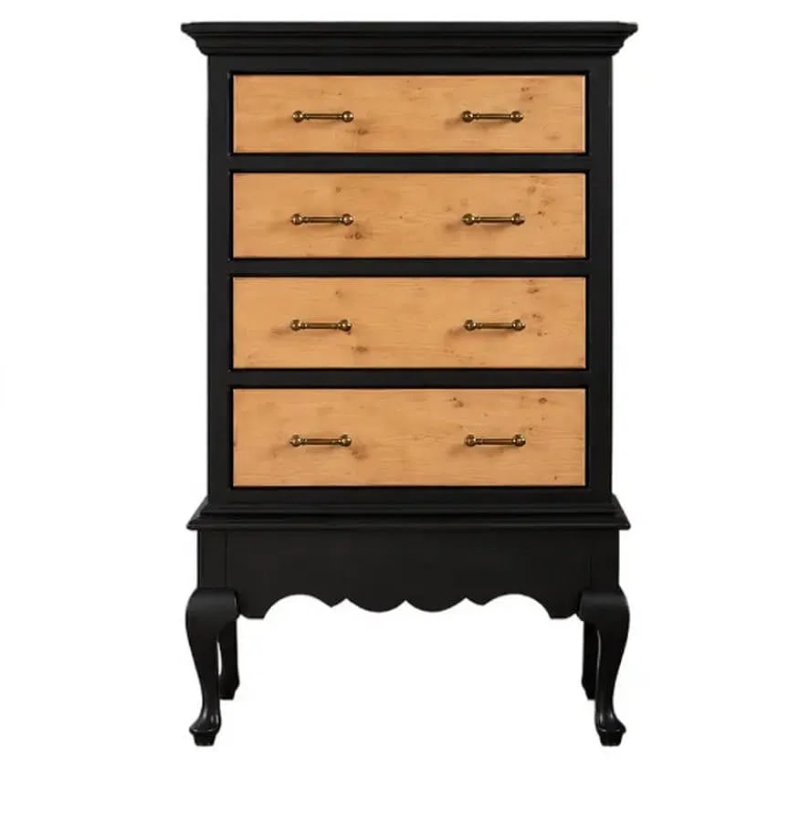 Tall Black Painted and Natural Wood Chest of Drawers with Cabriole Legs - 2