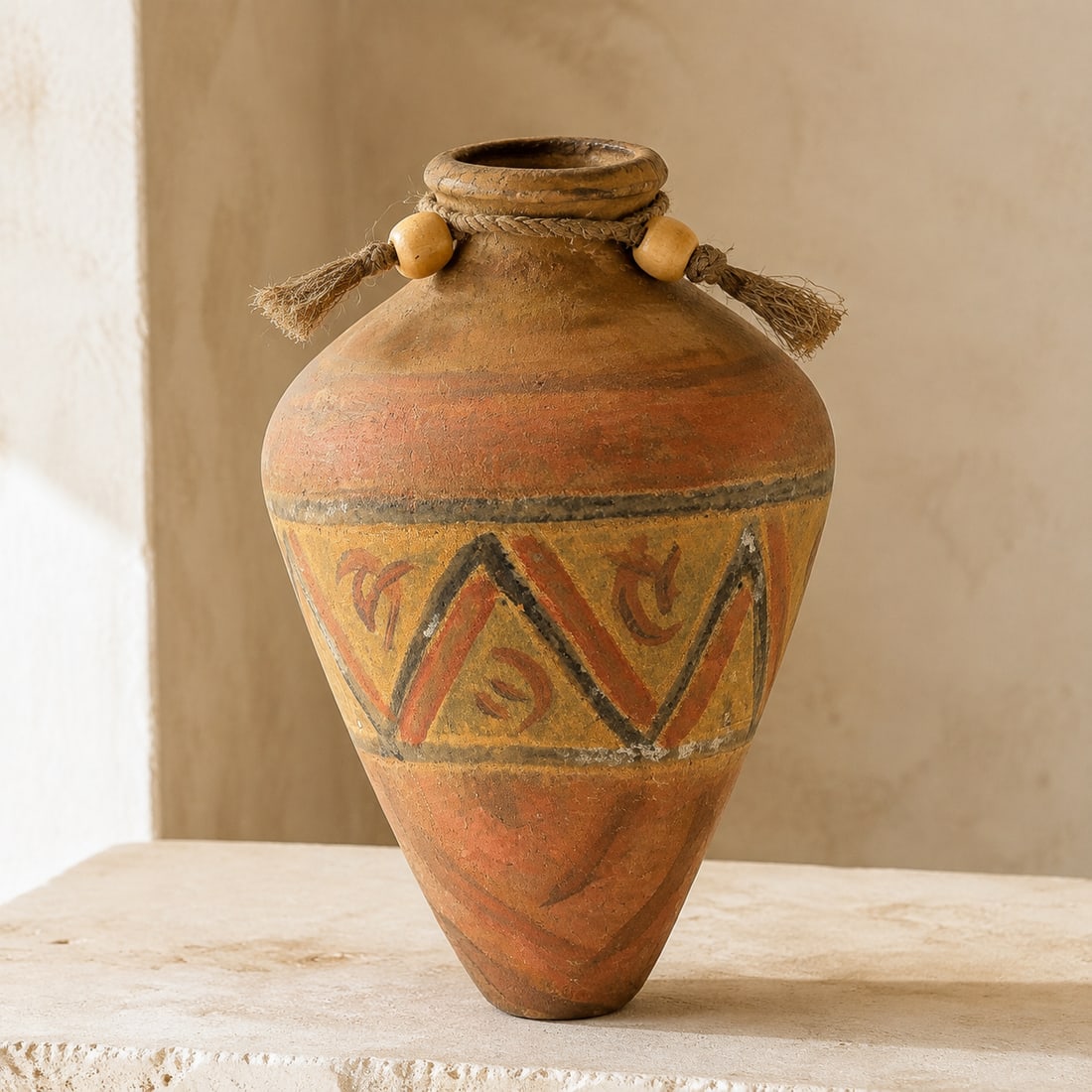 Pair of Folk Art Style Hand-Painted Terracotta Vases - 2