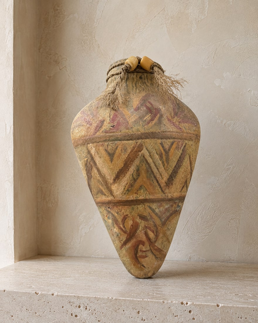 Pair of Folk Art Style Hand-Painted Terracotta Vases - 3