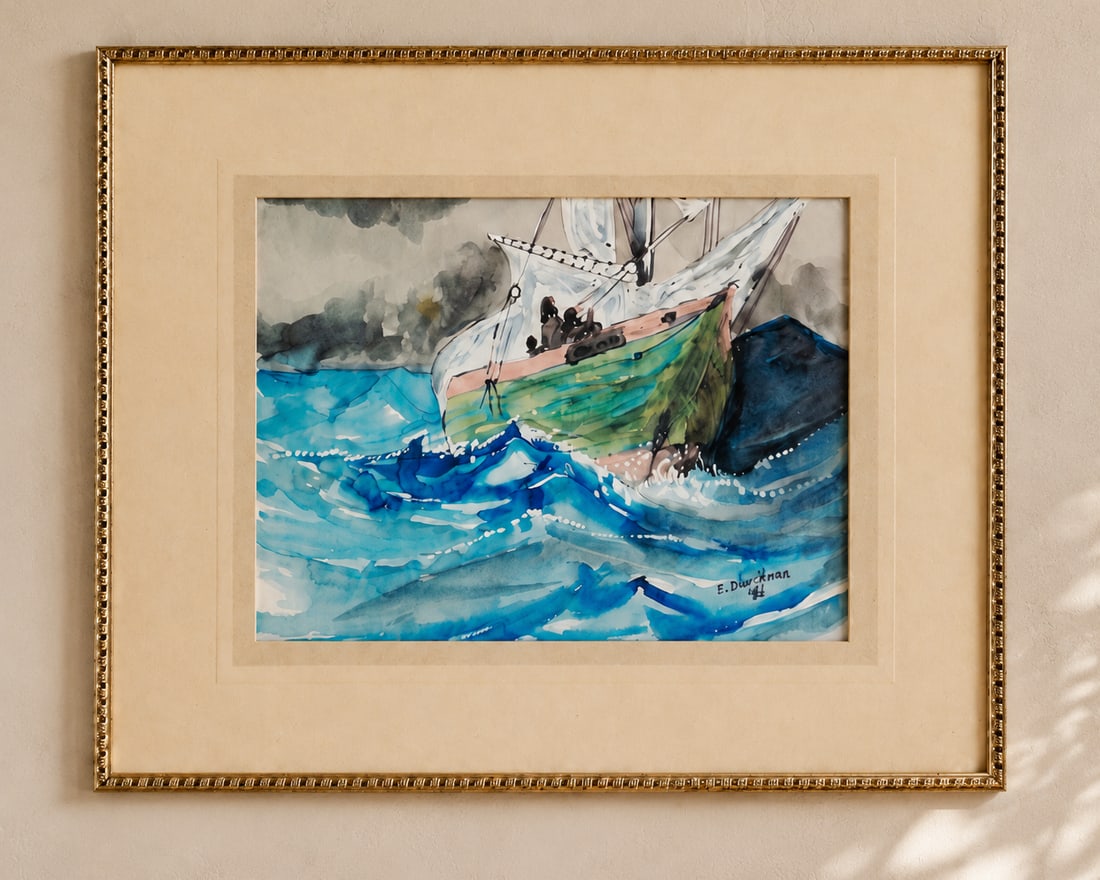 E. Diaz-Horna (1986) "Rough Seas" Watercolor Painting - 2