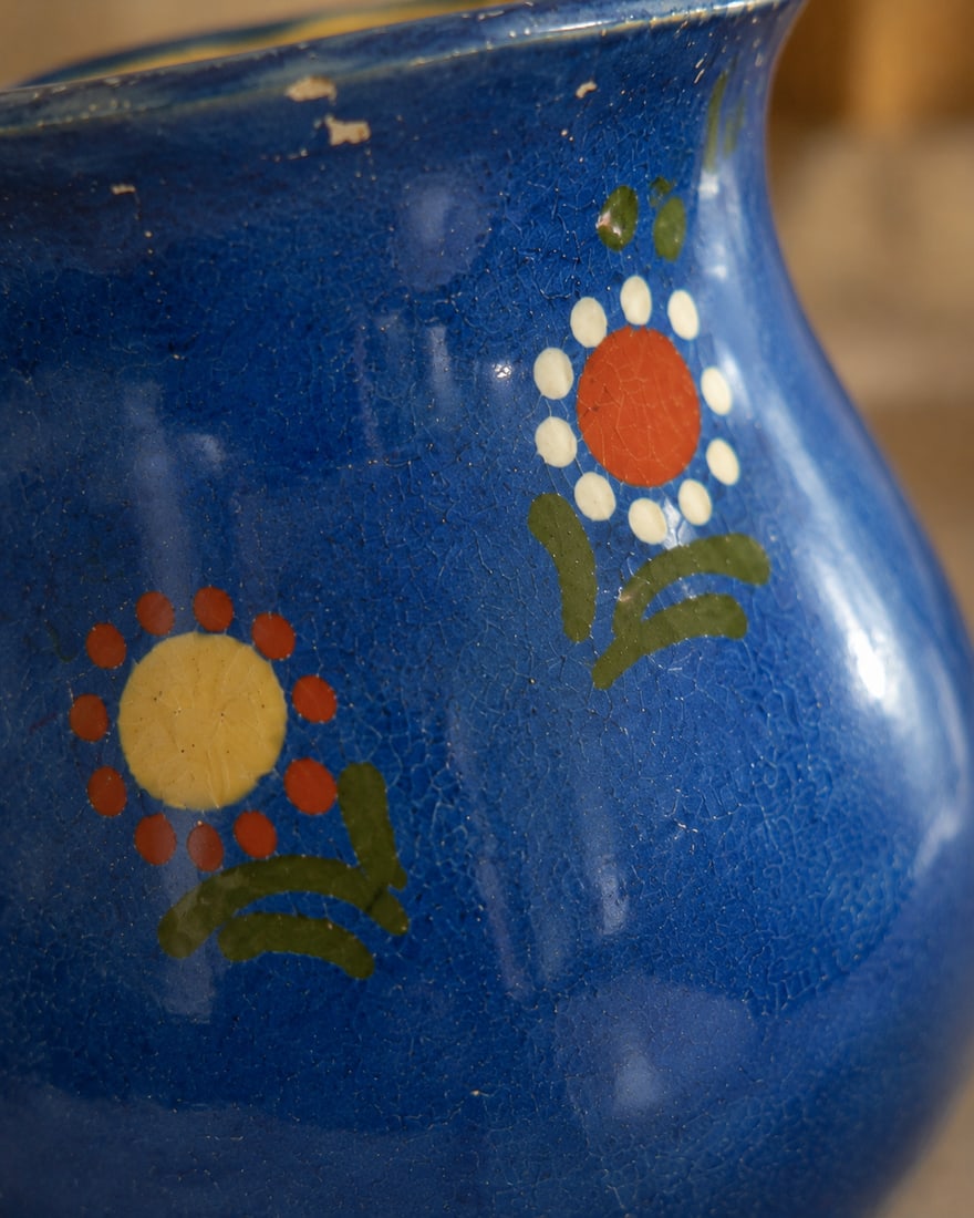 Blue Glazed Pottery Floral Pitcher Signed by Artist Anton Lang (1875-1938) - 3