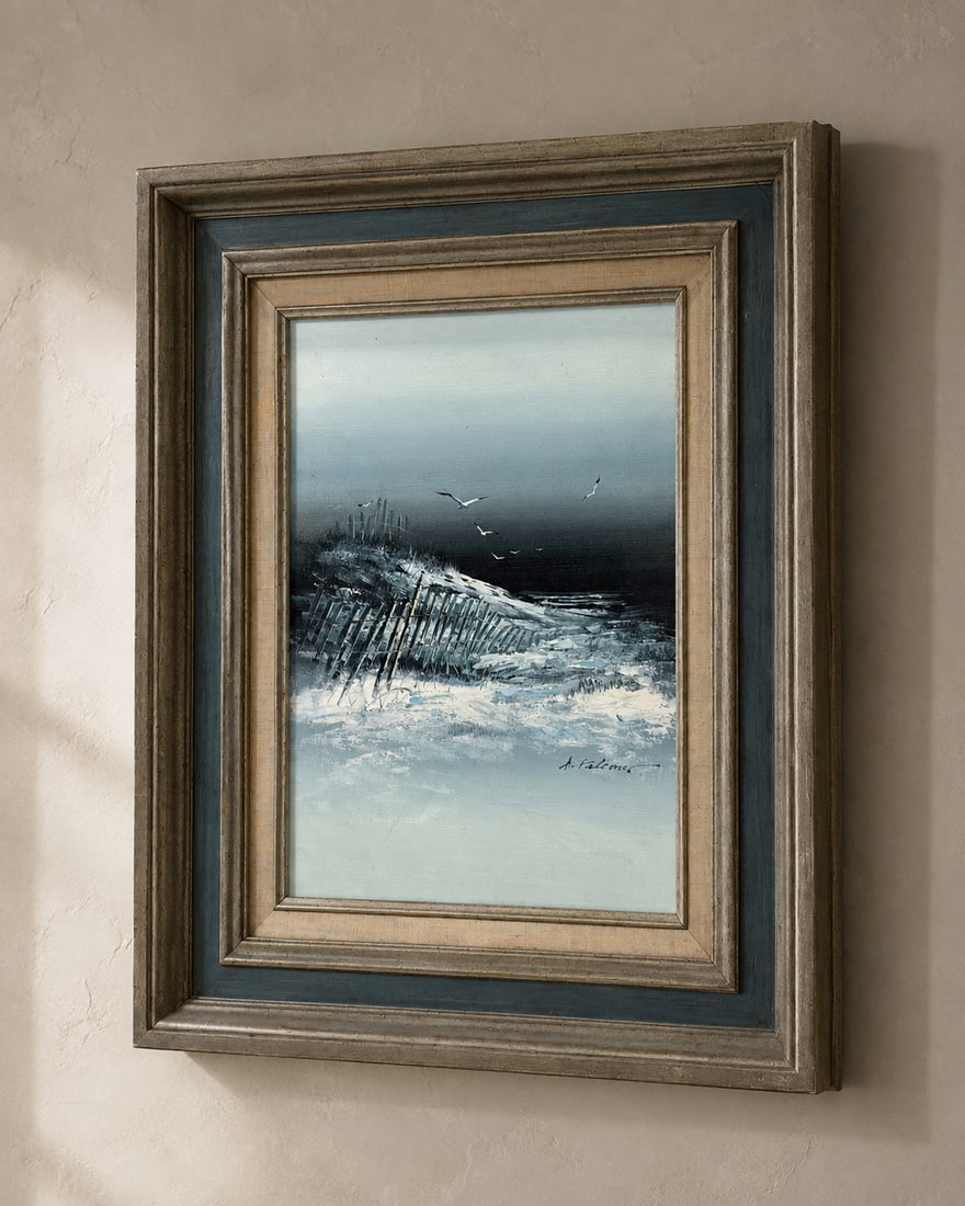 A. Falconer Oil Painting: Winter Seascape with Dunes and Gulls - 2