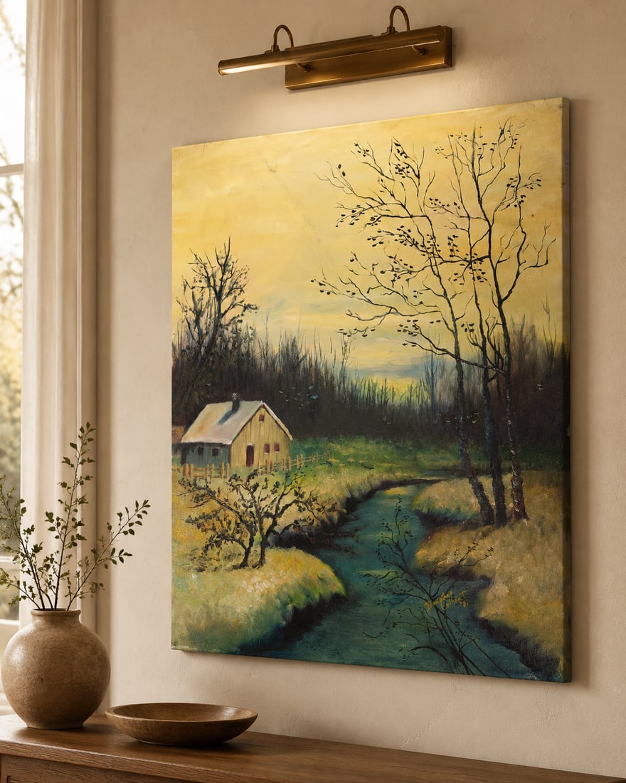 Barbara Colbert (American, 20th Century) 'Winter Cabin Scene' Oil Painting, 1981 - 3