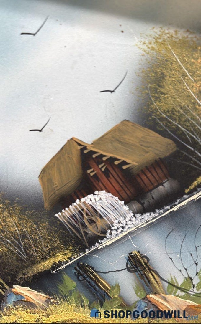 Rustic Barn Landscape Reverse Painting on Glass in Reclaimed Wood Frame - 4
