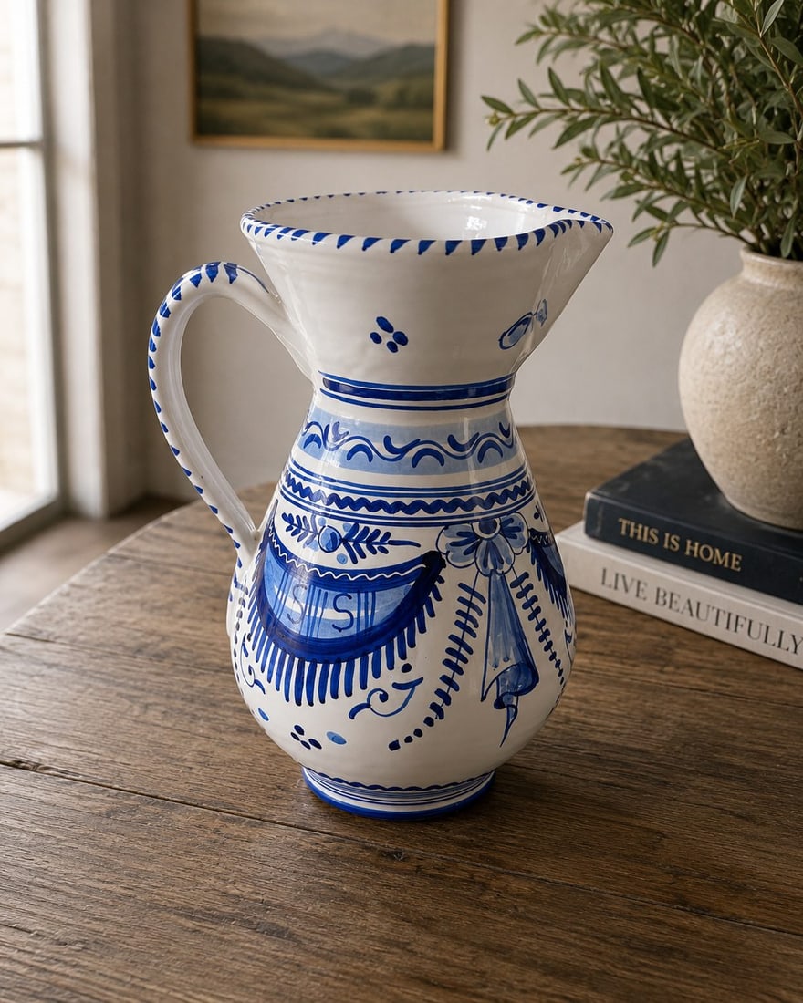 Hand-Painted Spanish Talavera Ceramic Pitcher, Puente del Arzobispo (1 of 4)
