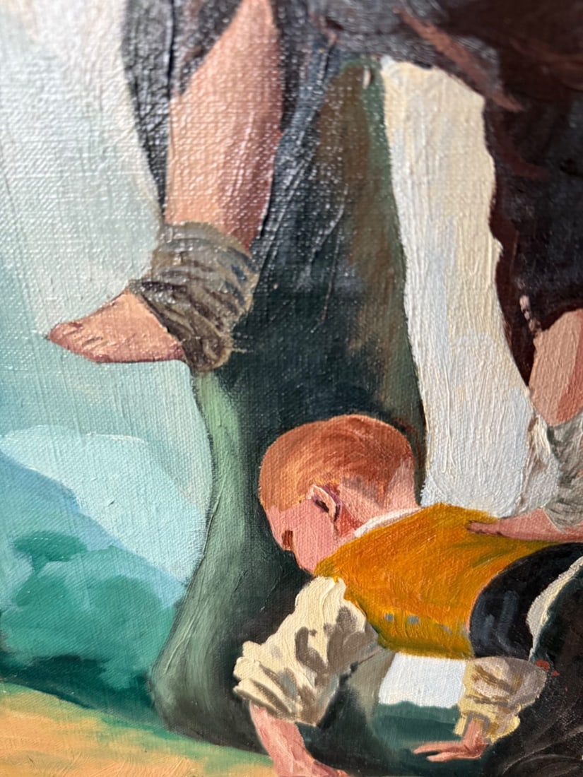 1970 Oil on Canvas "Boys Climb Apples" After Goya by P.A. - 4
