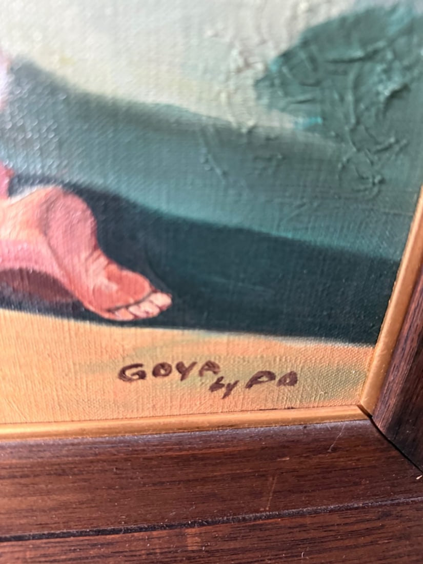 1970 Oil on Canvas "Boys Climb Apples" After Goya by P.A. - 5