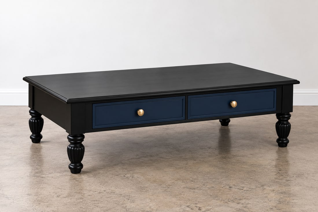 Contemporary Black and Navy Coffee Table with Turned Legs - 2