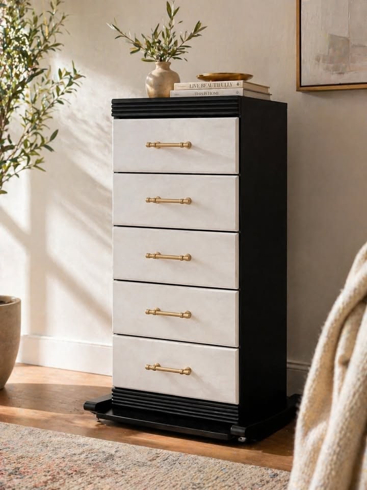 Modern Black and Cream 5-Drawer Tall Dresser - 2
