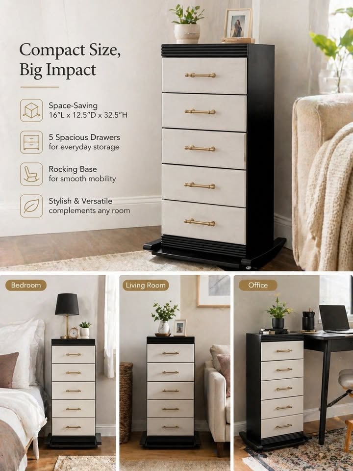 Modern Black and Cream 5-Drawer Tall Dresser - 3