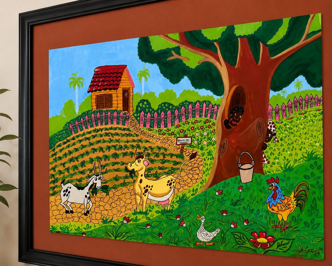 Priscila 2003 Folk Art Painting of a Farm Scene - 2