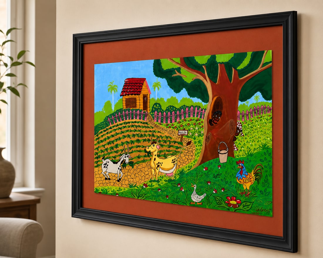 Priscila 2003 Folk Art Painting of a Farm Scene - 3