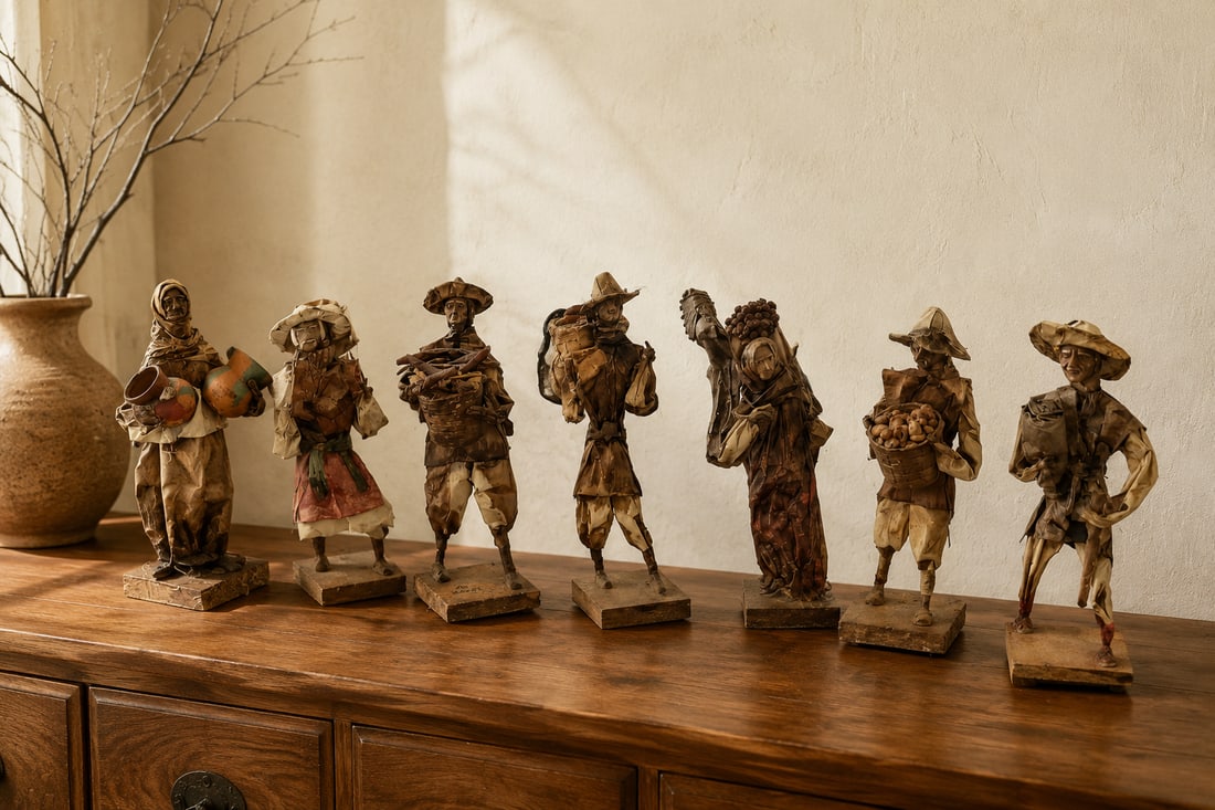 Set of Seven Folk Art Paper Mache Figurines, Likely Colombian - 2