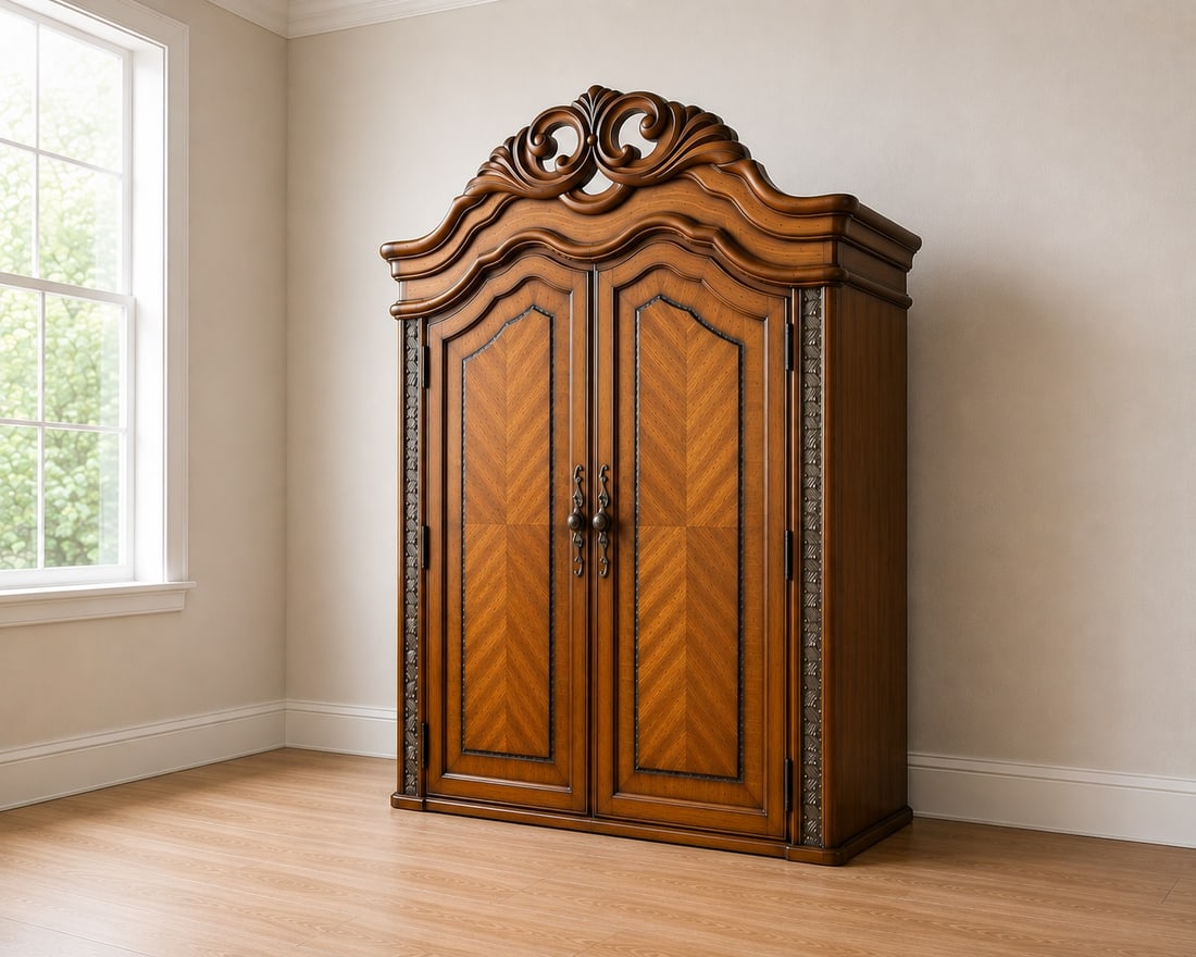 Michael Amini Signature Series Ornate Carved Wood Armoire Wardrobe - 2