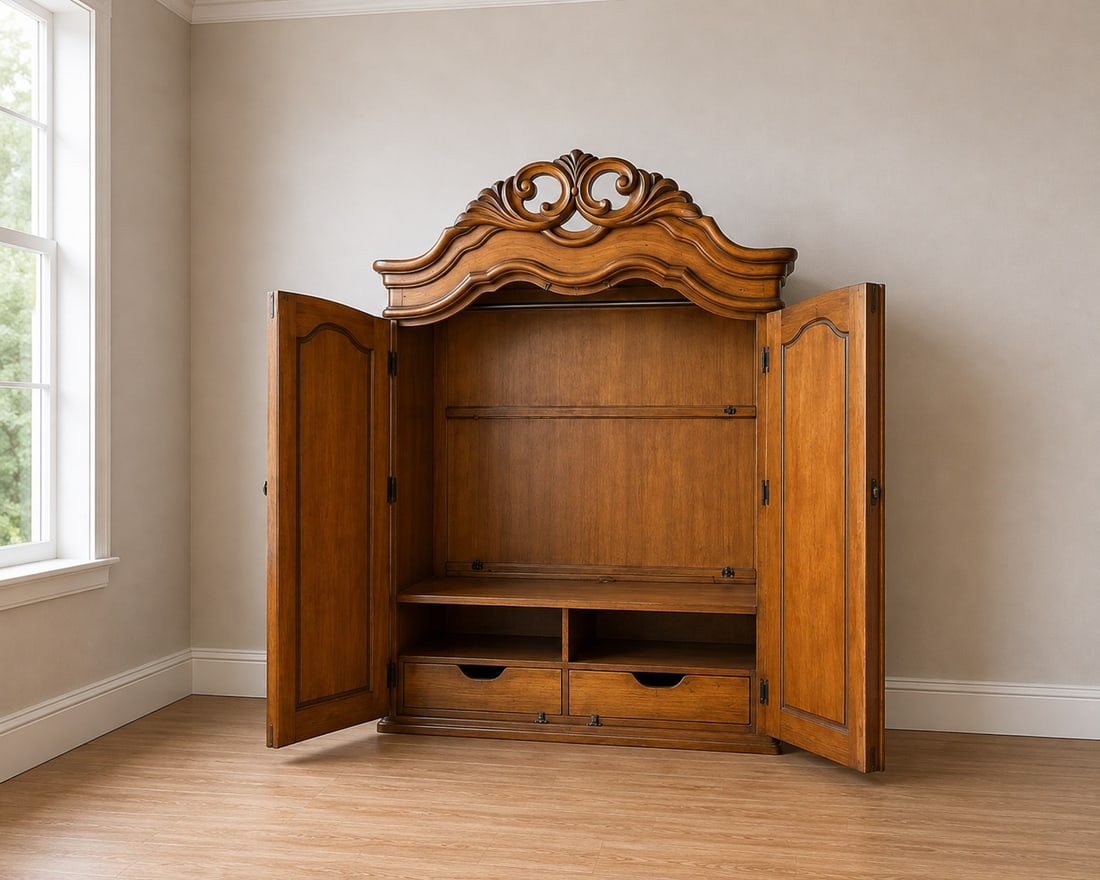 Michael Amini Signature Series Ornate Carved Wood Armoire Wardrobe - 3
