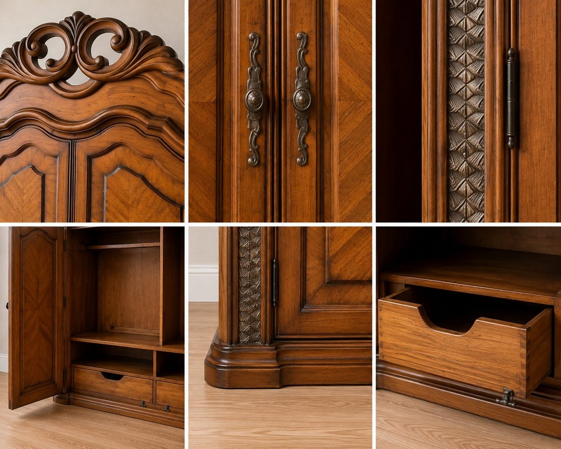 Michael Amini Signature Series Ornate Carved Wood Armoire Wardrobe - 4
