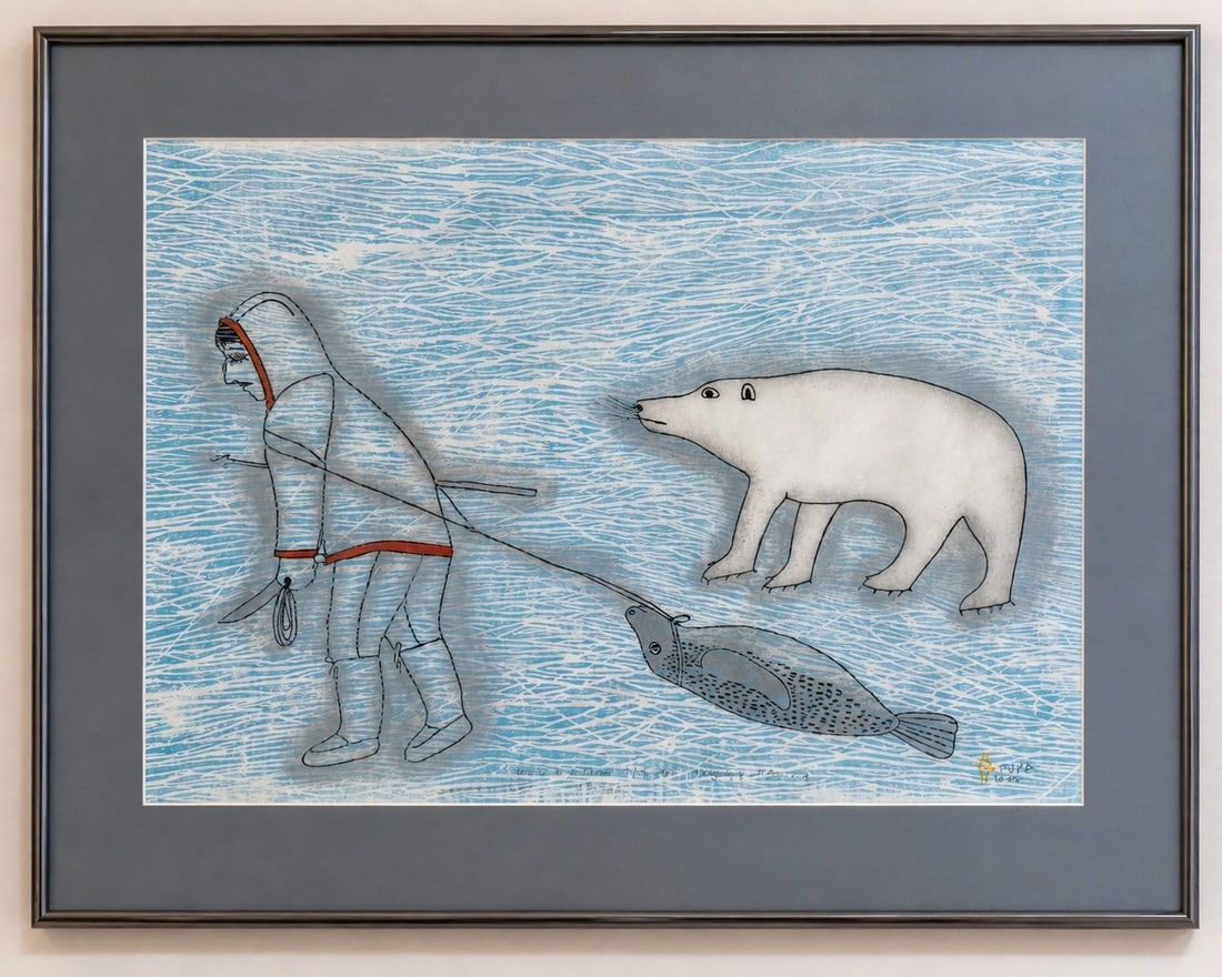 J. Kigusiuq and H. Aminahog, "Life In A Storm", 1983, Stonecut and Stencil Print - 2