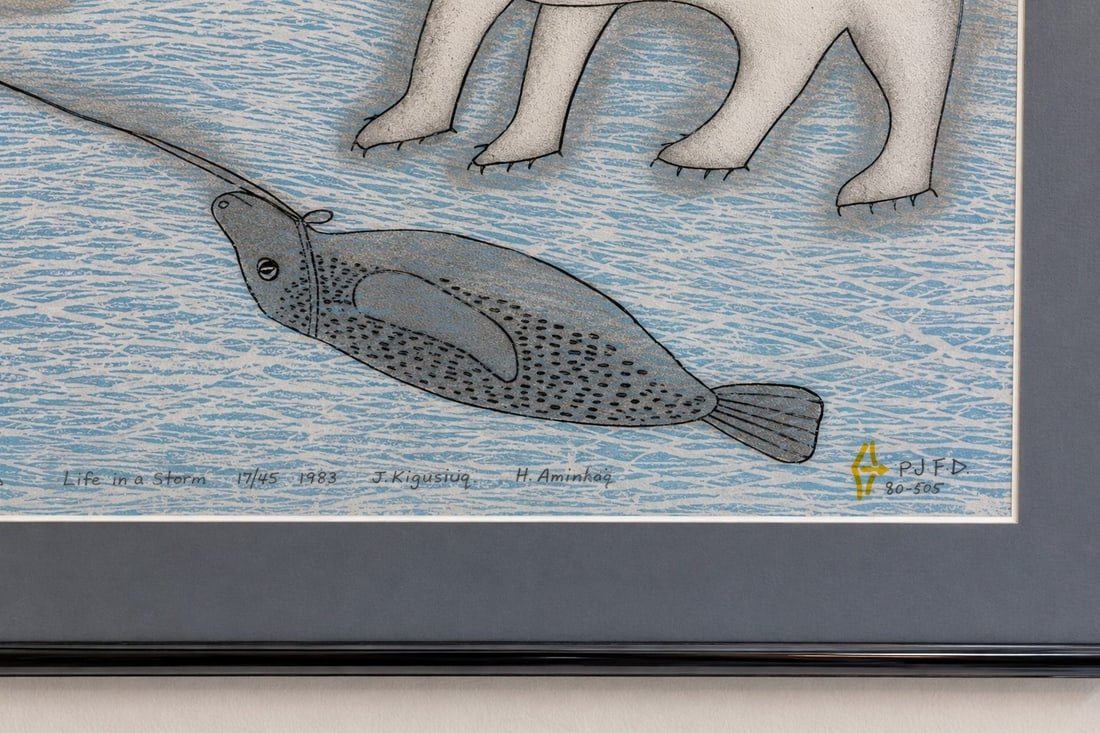 J. Kigusiuq and H. Aminahog, "Life In A Storm", 1983, Stonecut and Stencil Print - 3