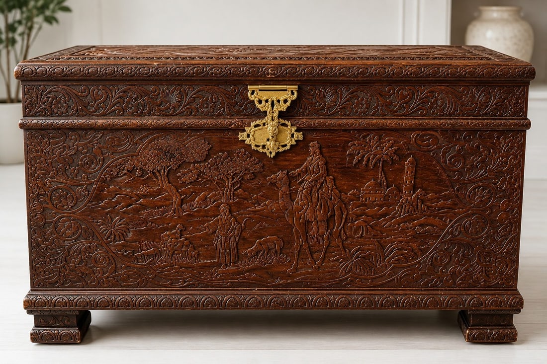 Heavily Carved Anglo-Indian Teak Chest - 2