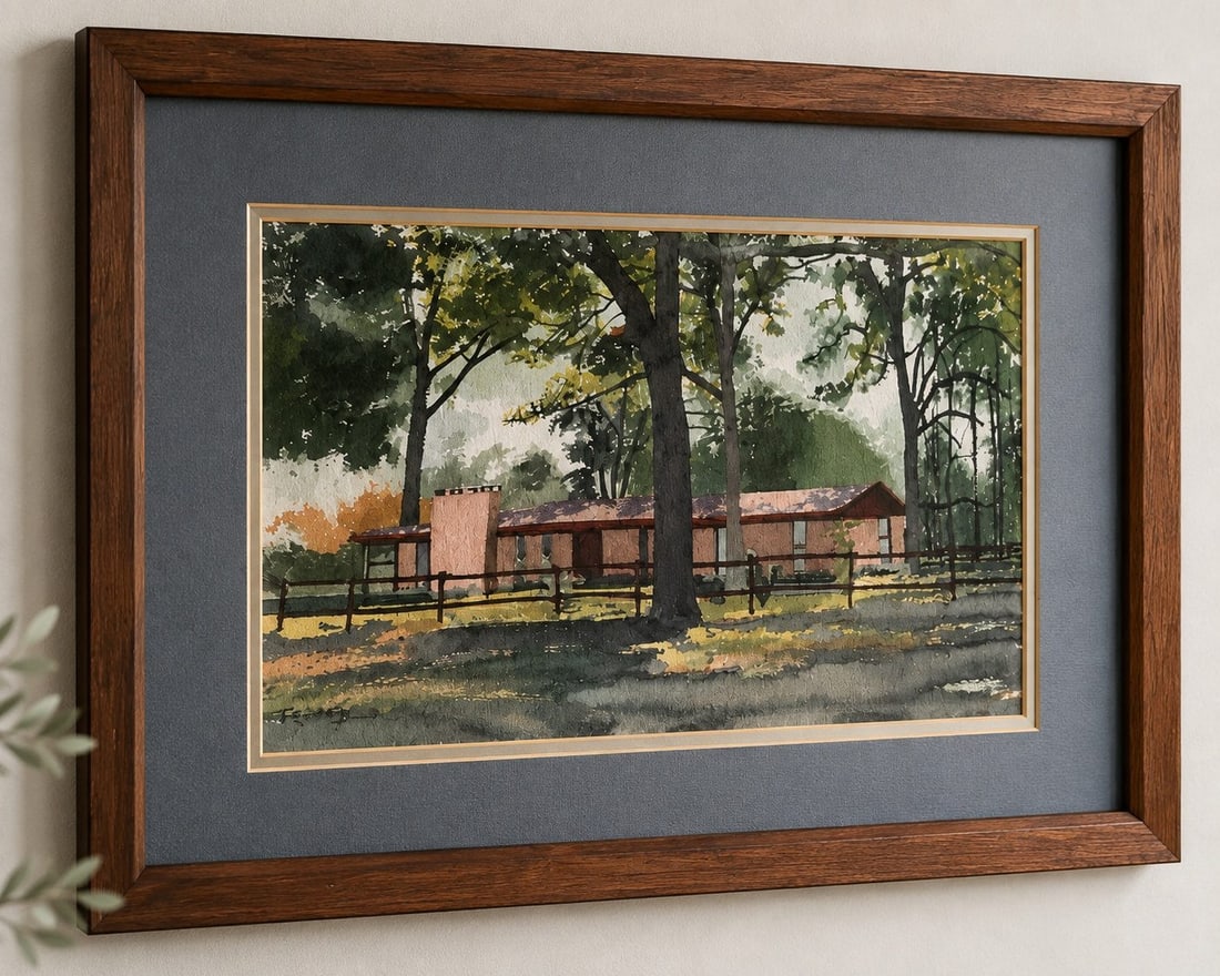Mid-20th Century Framed Watercolor Landscape Painting - 2