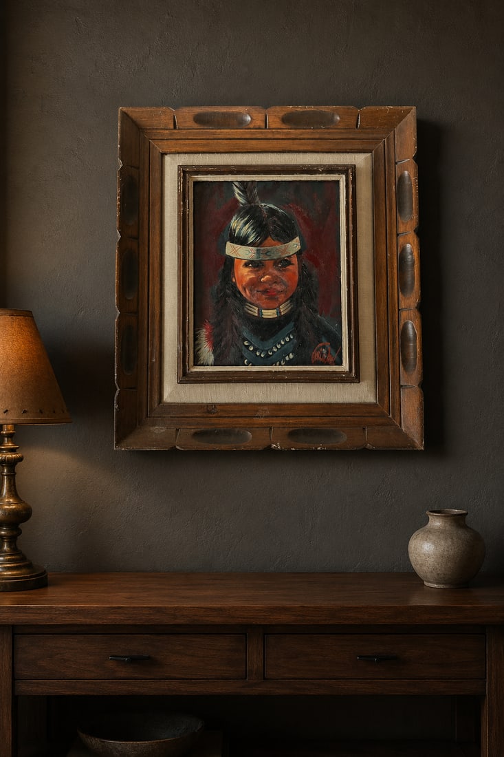 Mid-Century Oil on Canvas Portrait of a Native American Child by Garrioch - 2