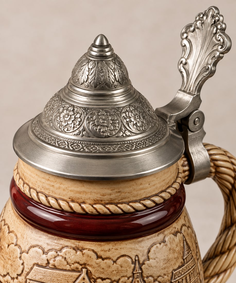 Vintage 1977 Avon Ceramarte "Set Back a Staysail Schooner" Nautical Relief Stein with Pewter Lid - 4