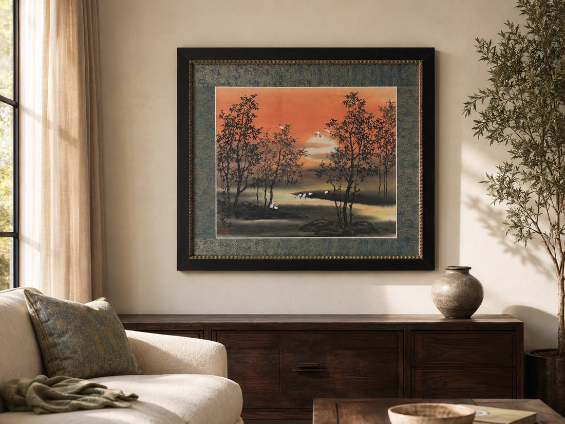 Pair of Framed Asian Ink Wash Landscape Paintings - 6