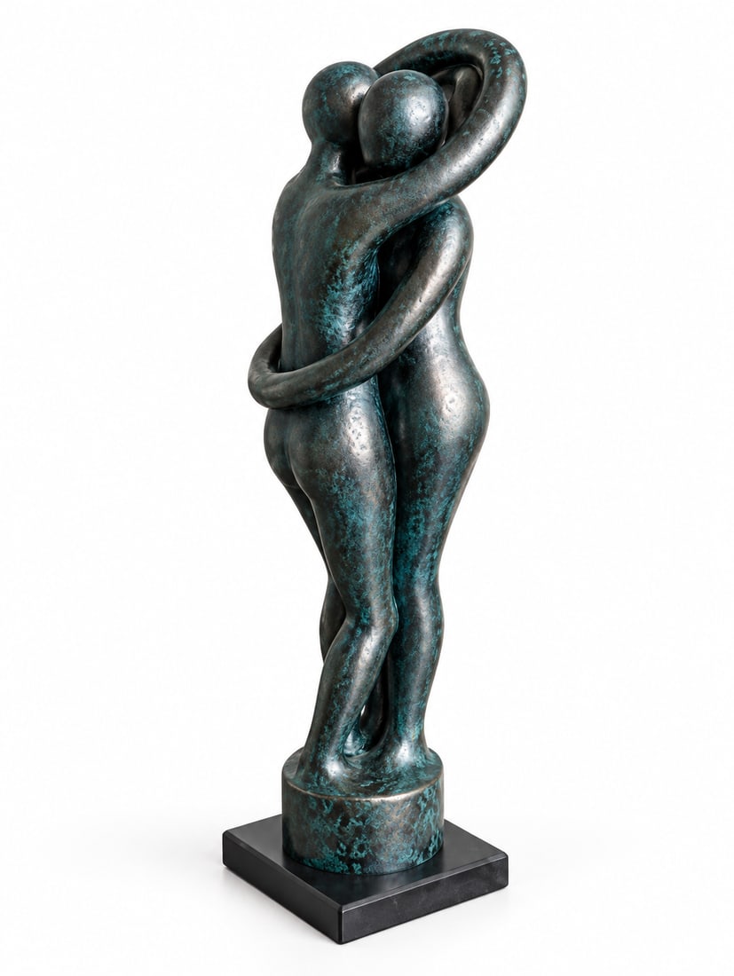 Contemporary Bronze and Verdigris Patinated Embracing Figures Sculpture - 3