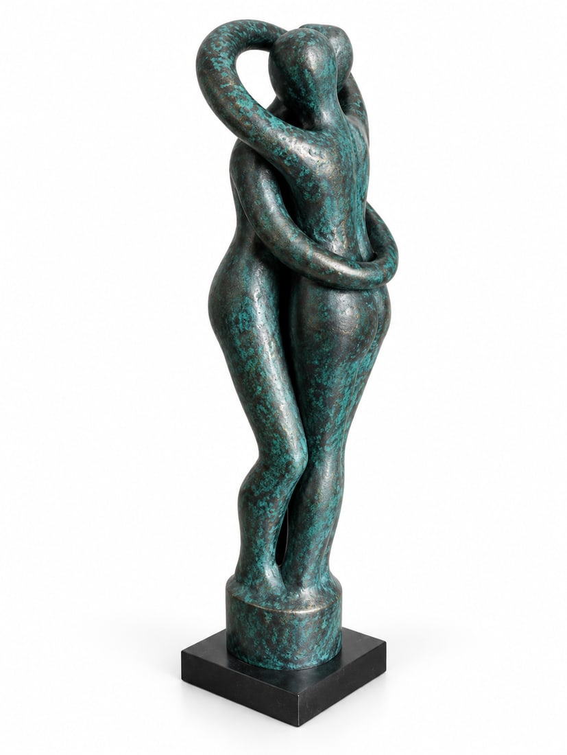 Contemporary Bronze and Verdigris Patinated Embracing Figures Sculpture - 4