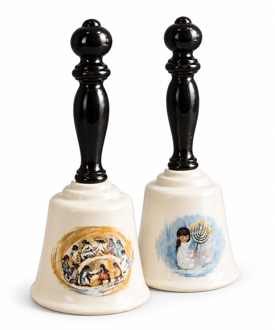 Pair of Mid-Century Hand-Painted Porcelain Bells - 2