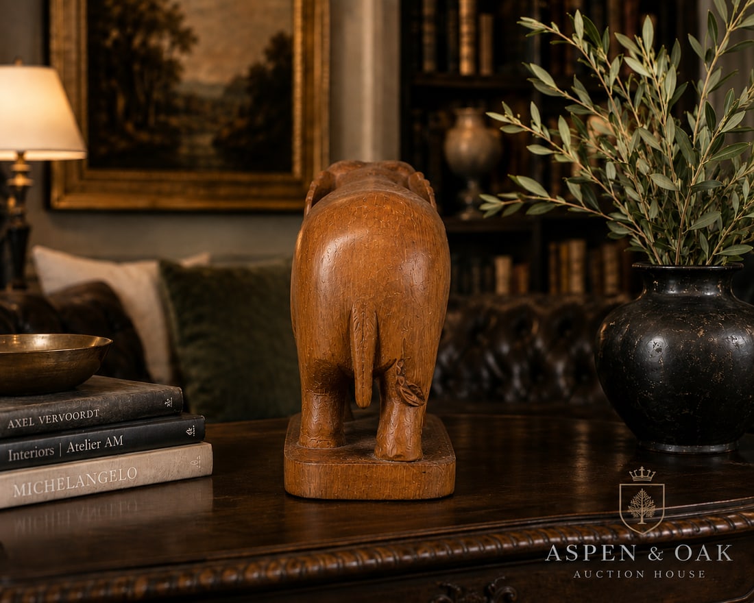 Vintage Hand-Carved Wooden Elephant Sculpture - 3