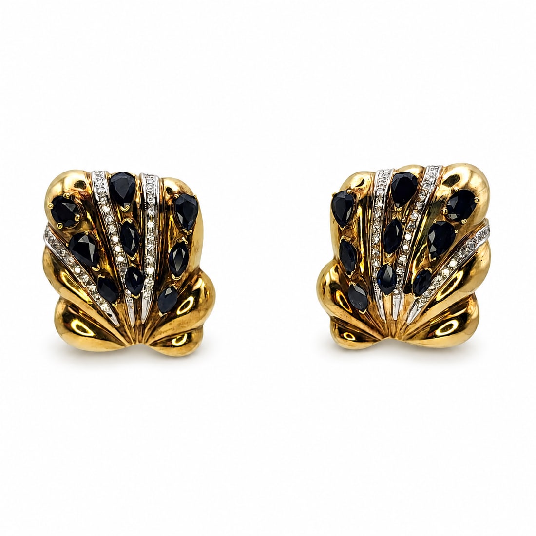 Yellow gold Sapphire and diamond earrings (1 of 3)