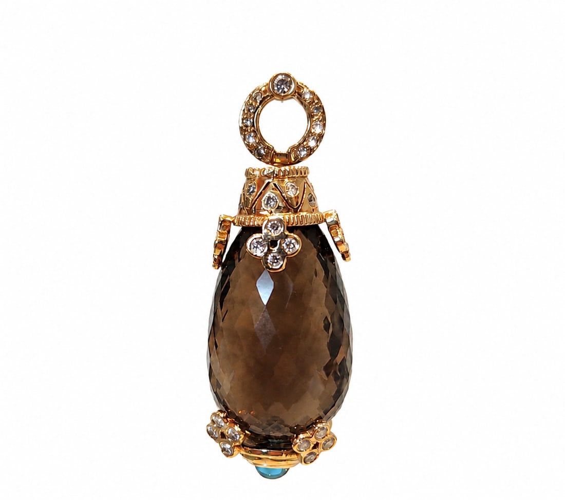 Yellow gold smokey topaz diamonds and topaz pendant (1 of 4)