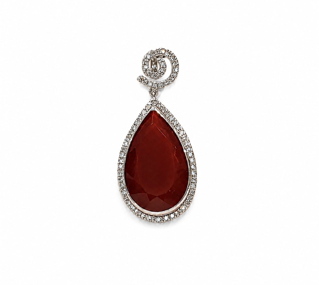 White gold Mexican opal and diamond pendant: A 14kt white gold Mexican opal and diamond pendants, 15 cts opal and .25 diamonds. 3.2 grams