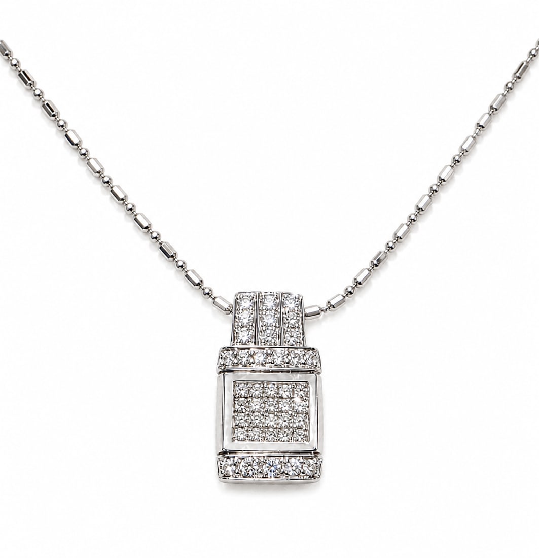 Reversible White gold diamond pendant  with chain