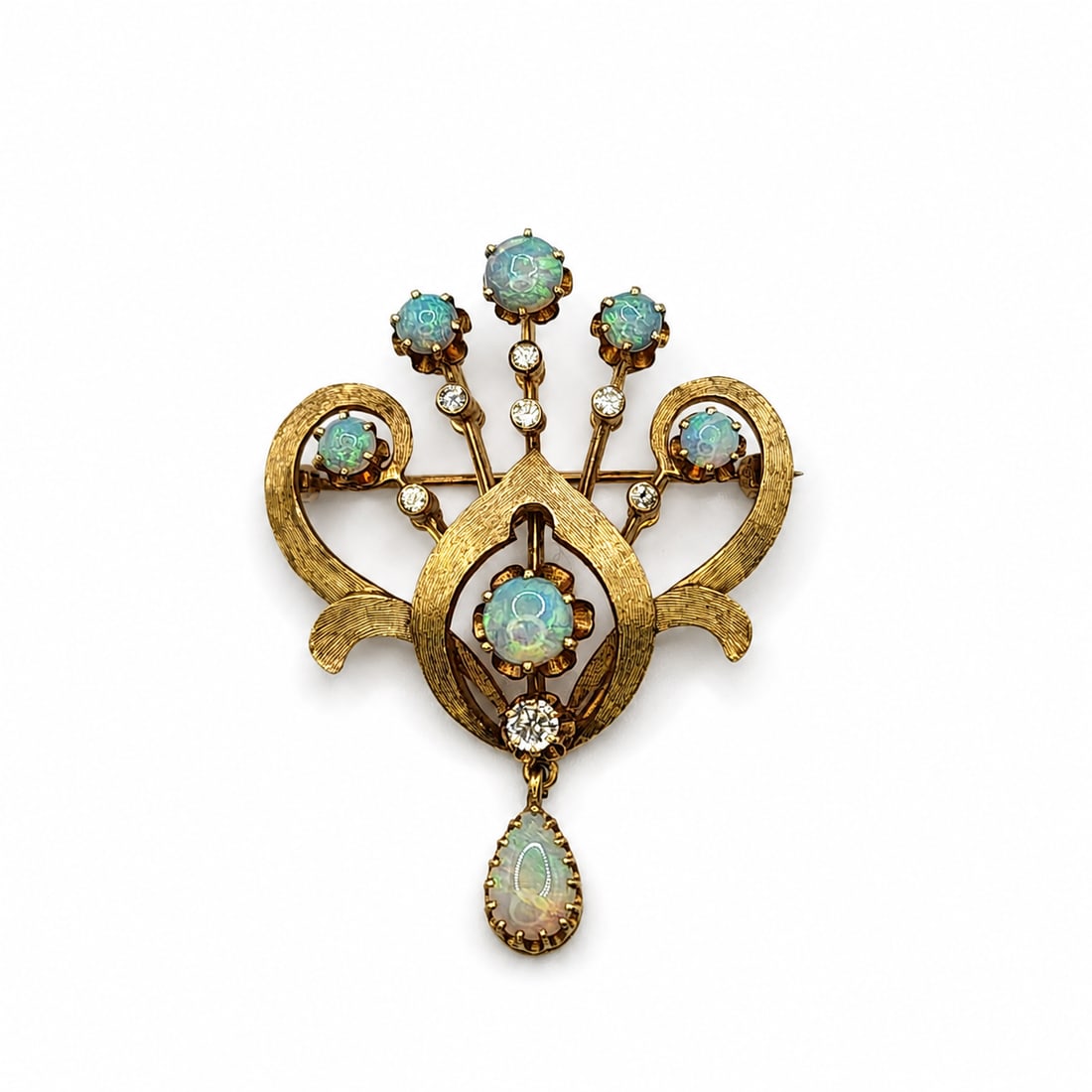 Yellow gold diamond opal Pendant Brooch (1 of 5)