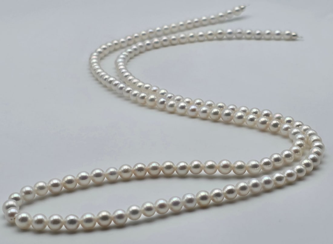 Japanese Akoya Cultured Pearl 85 cm Long Necklace (5.6 – 6 mm) with 18K White Gold Clasp (1 of 8)